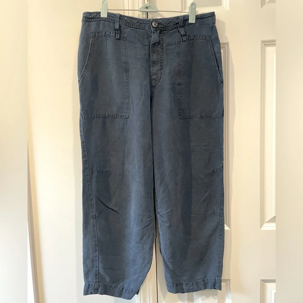 Anthropologie Audra Linen Blend Cropped Utility Pants in Blue Size 30 - Picture 2 of 8